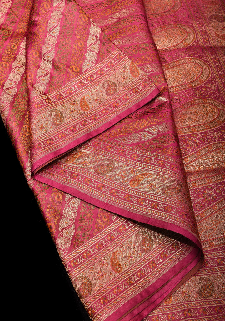 Mauve Pink Tanchoi Banarasi Satin Silk Saree in Leheria Pattern  and zari detailing| SILK MARK CERTIFIED