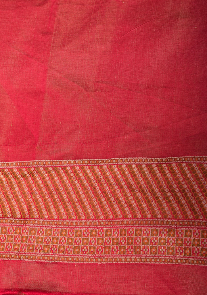 Red Pure Tanchoi weave satin silk saree with unique Patola pattern | SILK MARK CERTIFIED