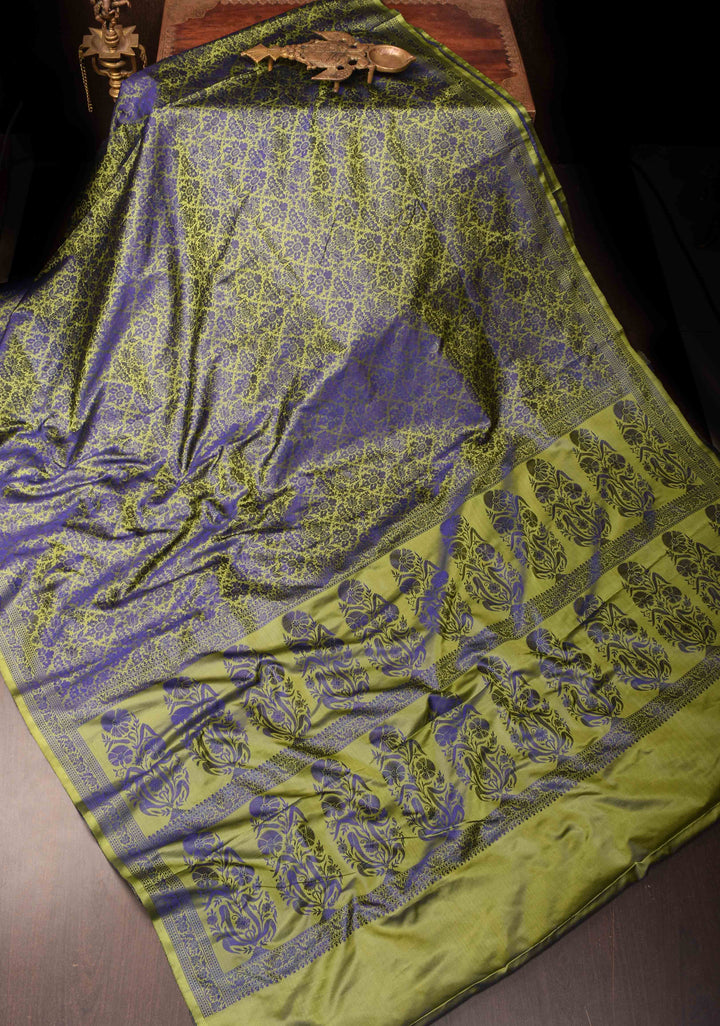 Green Tanchoi Banarasi Satin Silk Saree with Floral Brocade  | SILK MARK CERTIFIED