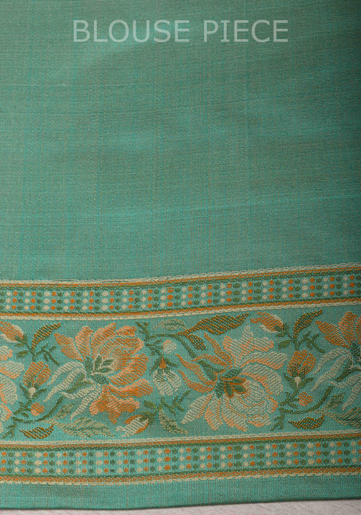 Grey Teal Tanchoi Banarasi Satin Silk Saree with Floral Brocade  | SILK MARK CERTIFIED