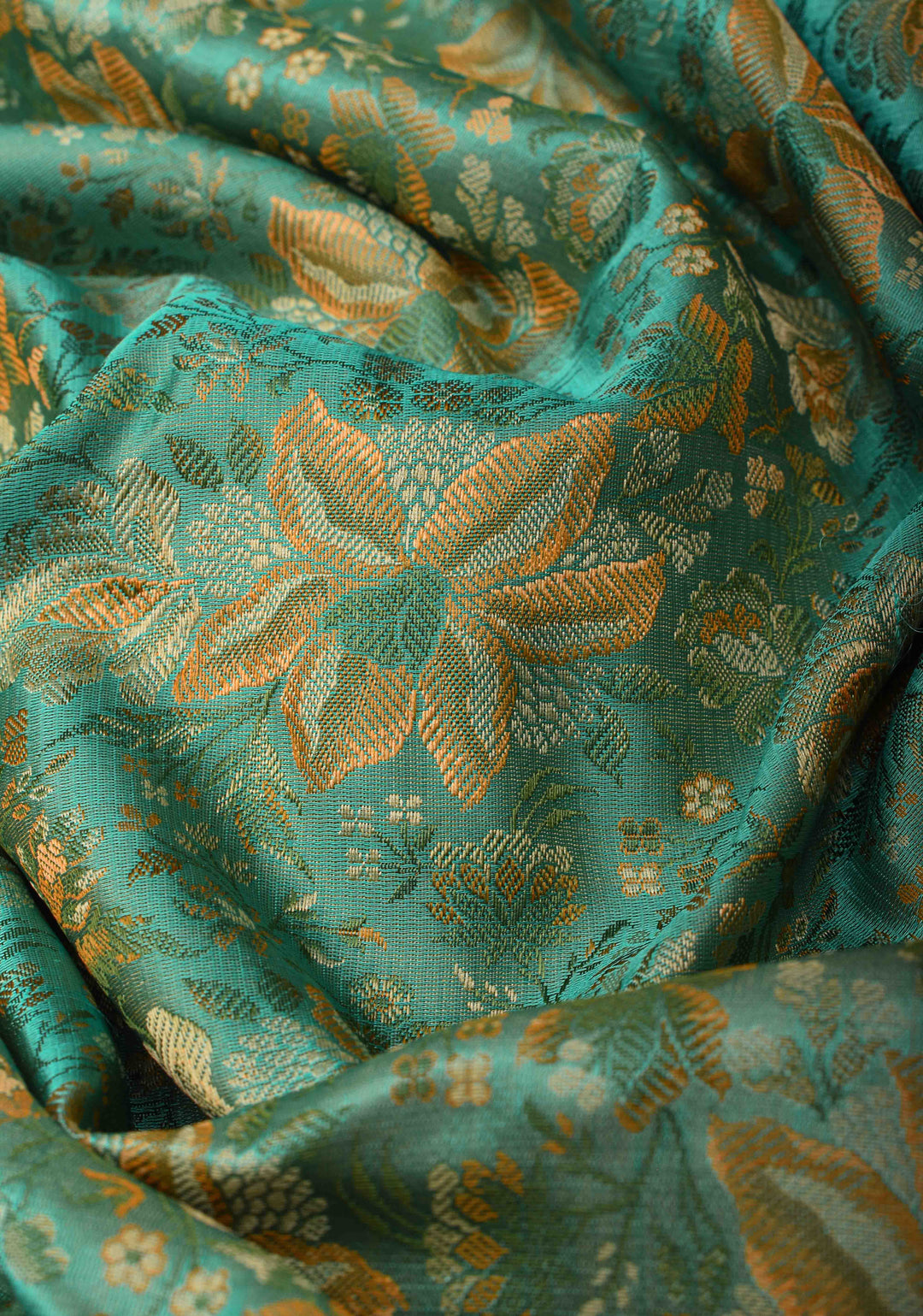 Grey Teal Tanchoi Banarasi Satin Silk Saree with Floral Brocade  | SILK MARK CERTIFIED