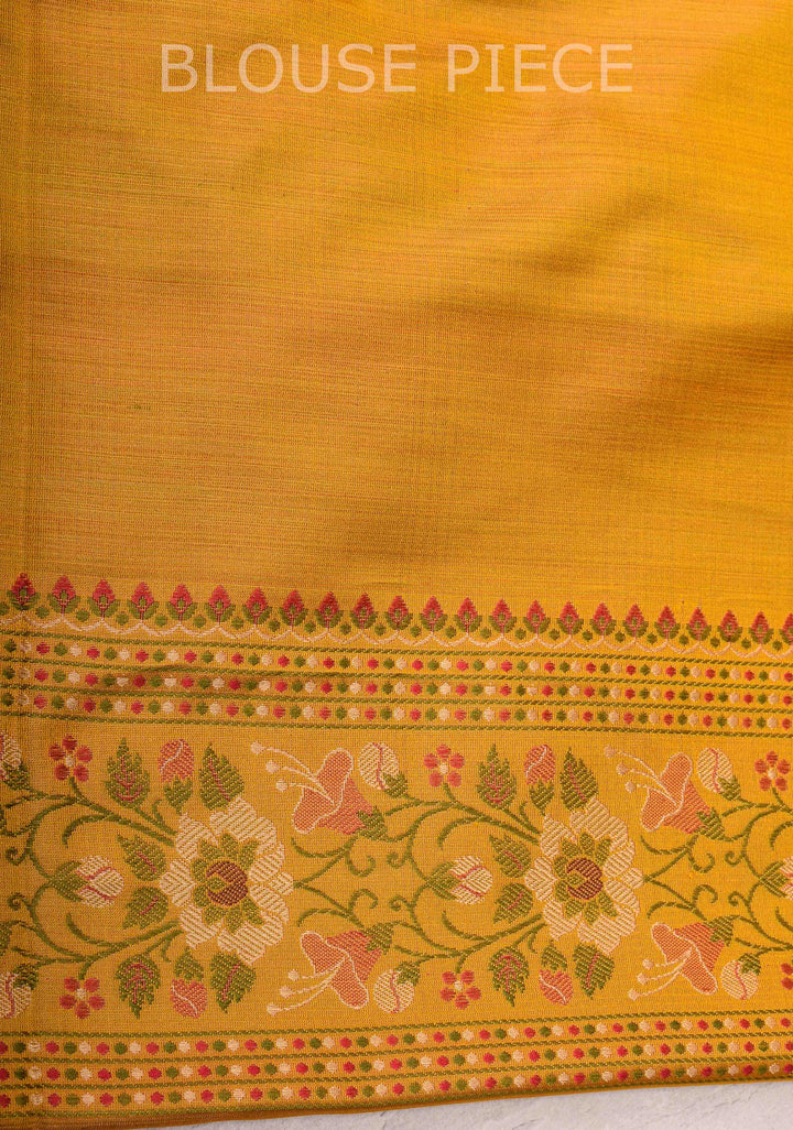 Mustard Yellow Tanchoi Banarasi Satin Silk Saree with Floral Brocade  | SILK MARK CERTIFIED
