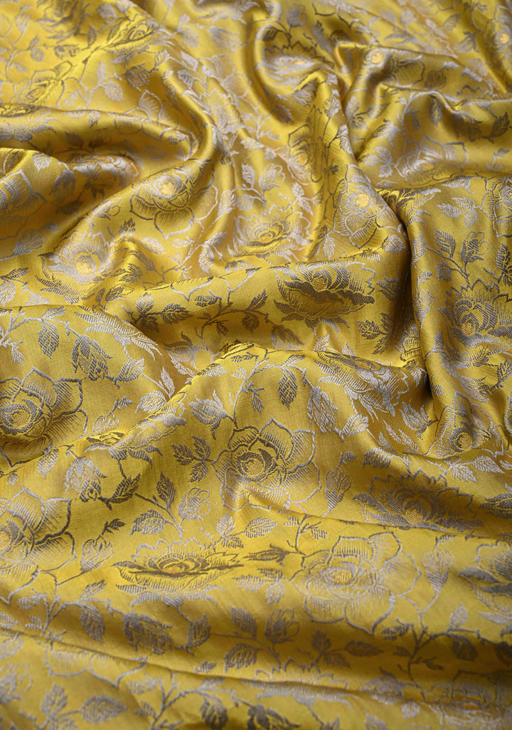 Mustard Yellow Tanchoi Banarasi Satin Silk Saree with Floral Brocade | SILK MARK CERTIFIED