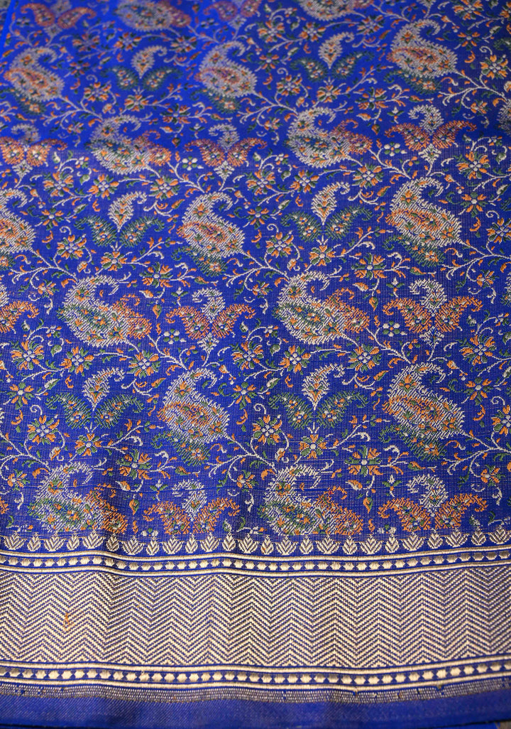 Royal blue Banarasi Satin Silk Saree with Paisley Tanchoi On Pallu | SILK MARK CERTIFIED