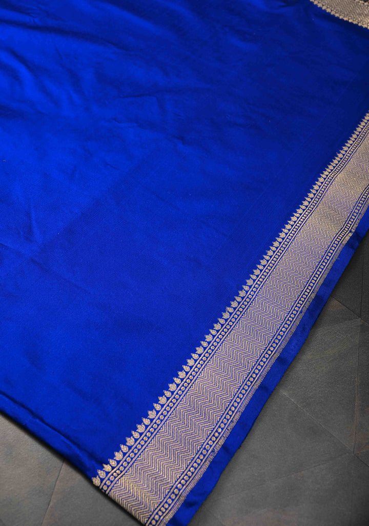 Royal blue Banarasi Satin Silk Saree with Paisley Tanchoi On Pallu | SILK MARK CERTIFIED