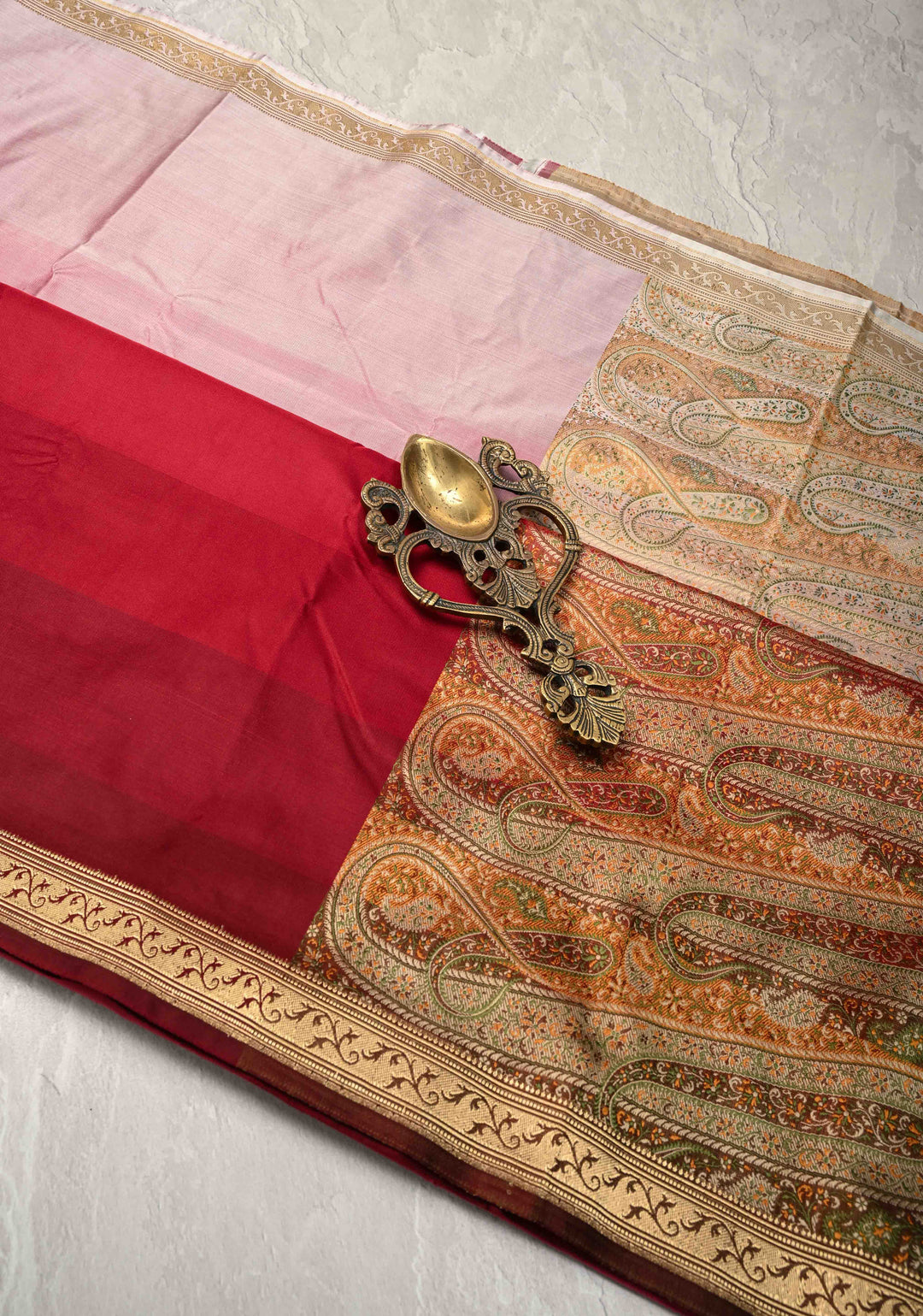14 color Dusty Pink to Deep Wine Ombre Gradient Mashru Silk Saree with Tanchoi Pallu and Blouse | SILK MARK CERTIFIED