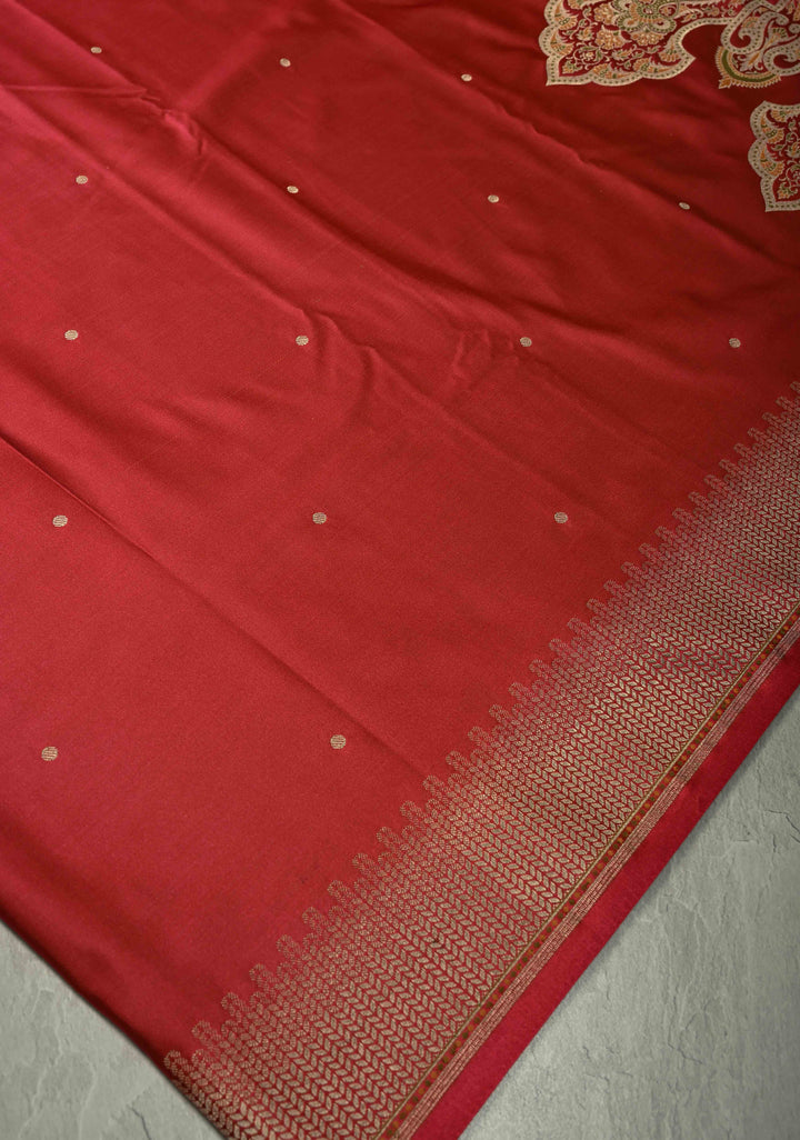 Pink-Red Dual Tone Banarasi Semi Mashru Silk Saree with  Zari Buttis and Tanchoi Pallu