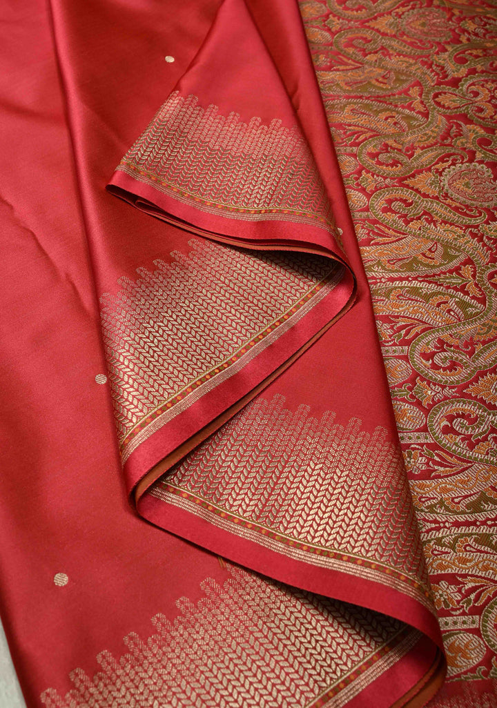 Pink-Red Dual Tone Banarasi Semi Mashru Silk Saree with  Zari Buttis and Tanchoi Pallu