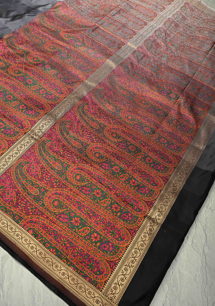 14 color Black-Gray Ombre Gradient Mashru Silk Saree with Tanchoi Pallu and Blouse | SILK MARK CERTIFIED