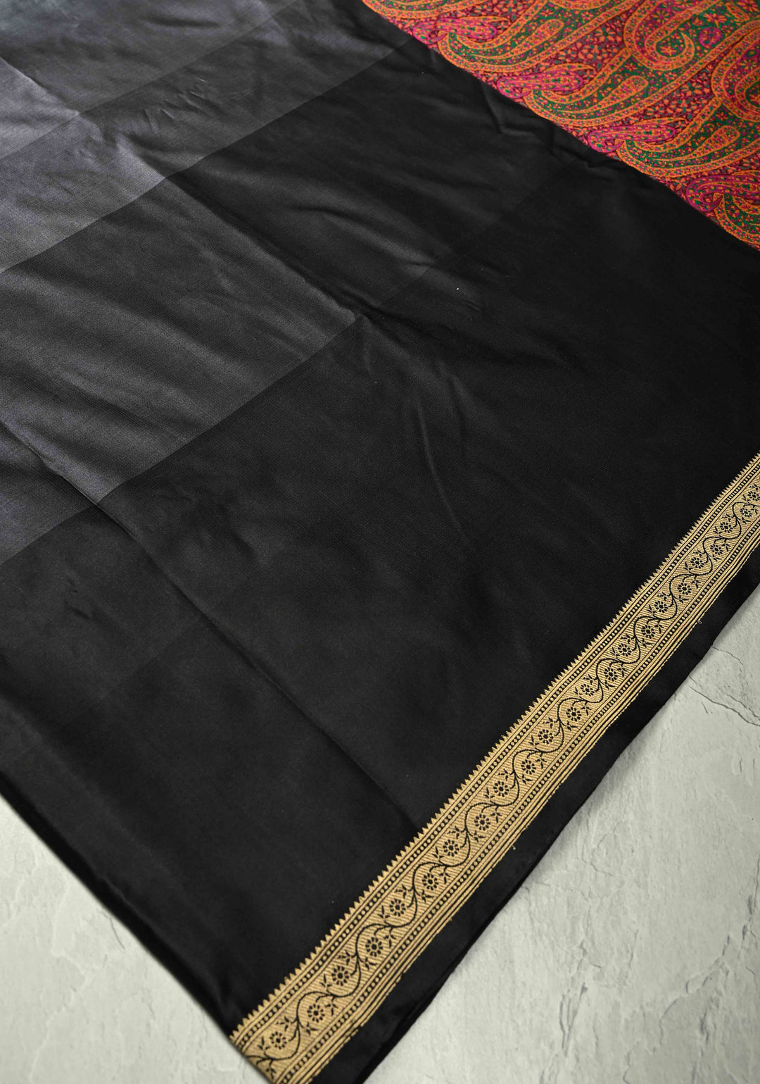 14 color Black-Gray Ombre Gradient Mashru Silk Saree with Tanchoi Pallu and Blouse | SILK MARK CERTIFIED
