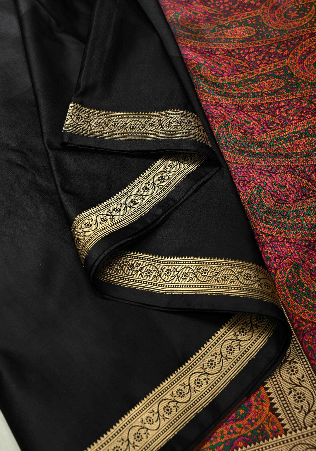 14 color Black-Gray Ombre Gradient Mashru Silk Saree with Tanchoi Pallu and Blouse | SILK MARK CERTIFIED