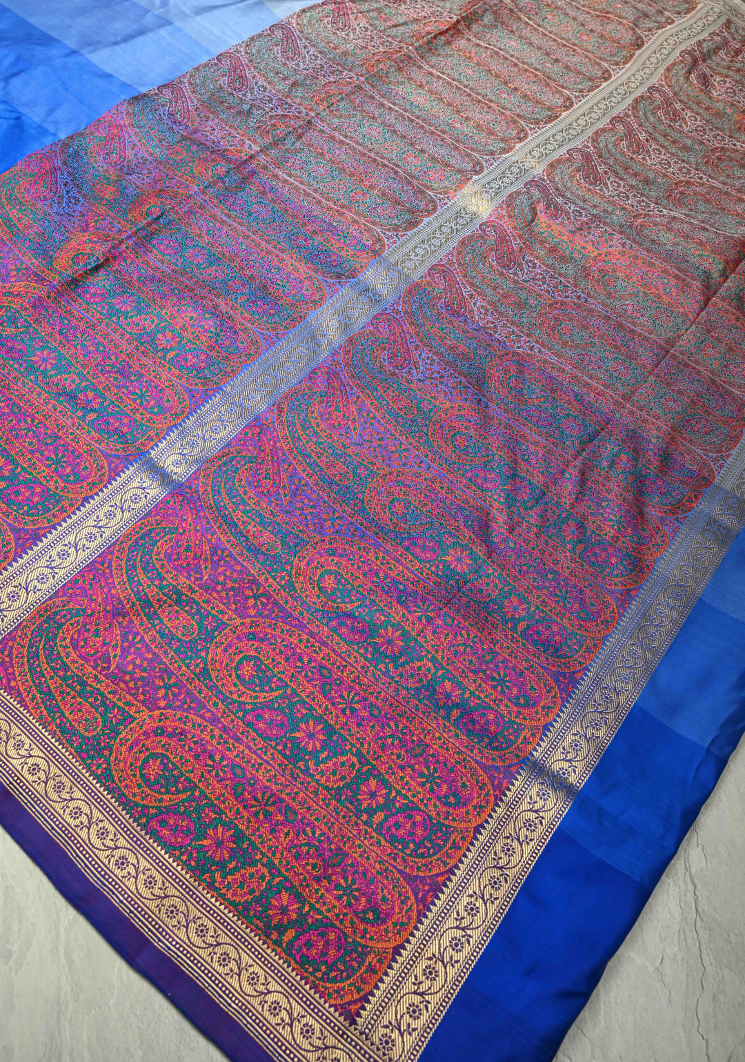 Shades of Blue Ombre Gradient Mashru Silk Saree with Tanchoi Jamawar Pallu and Blouse | SILK MARK CERTIFIED