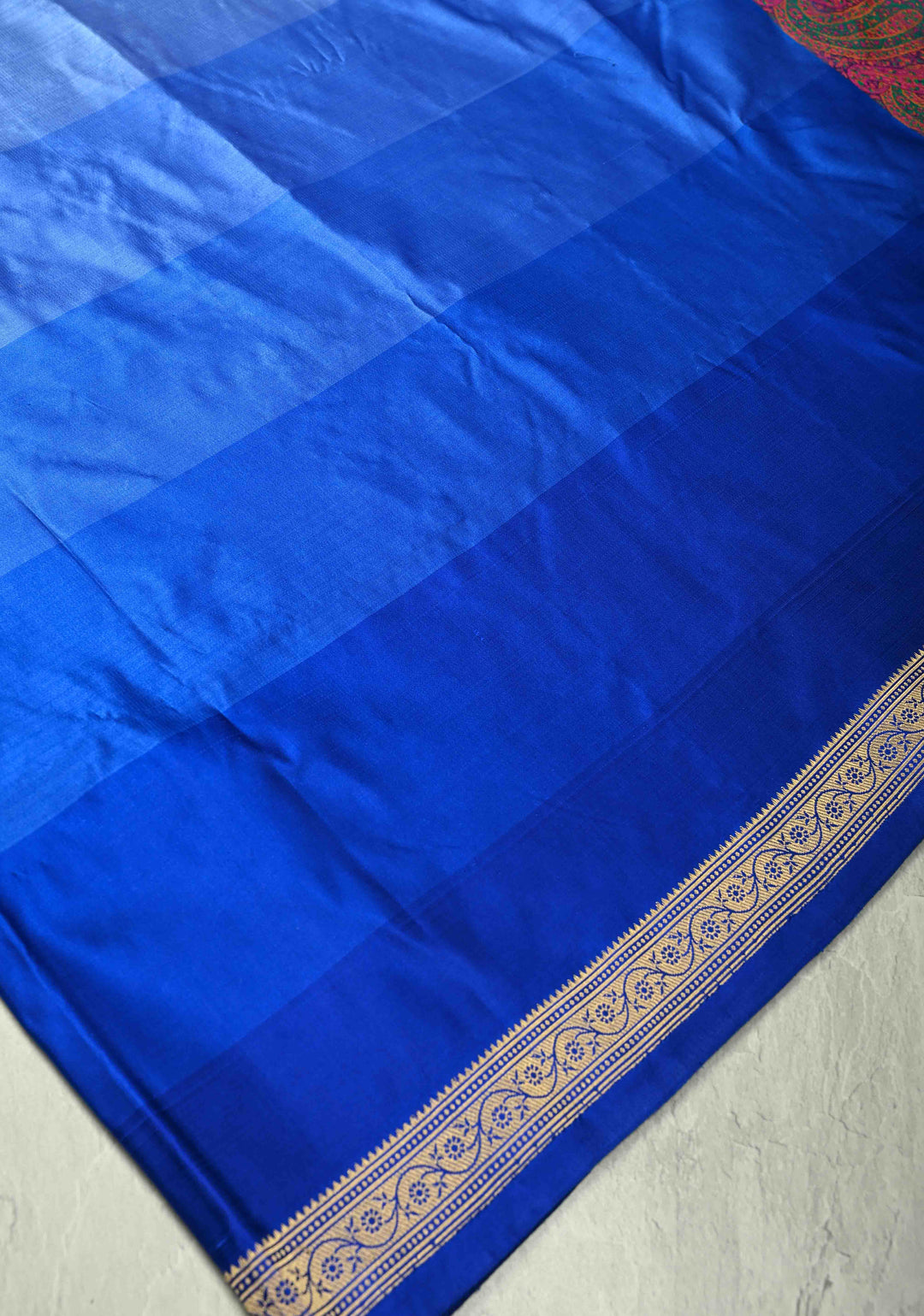 Shades of Blue Ombre Gradient Mashru Silk Saree with Tanchoi Jamawar Pallu and Blouse | SILK MARK CERTIFIED
