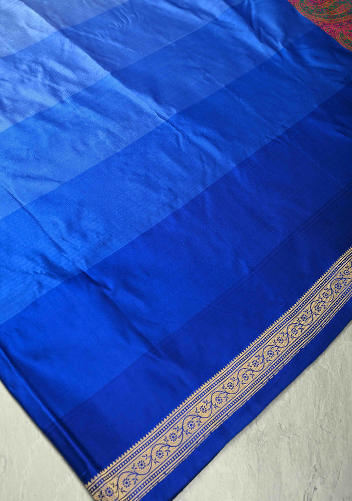 Shades of Blue Ombre Gradient Mashru Silk Saree with Tanchoi Jamawar Pallu and Blouse | SILK MARK CERTIFIED