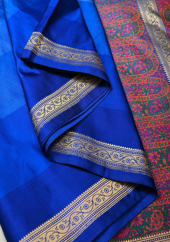 Shades of Blue Ombre Gradient Mashru Silk Saree with Tanchoi Jamawar Pallu and Blouse | SILK MARK CERTIFIED