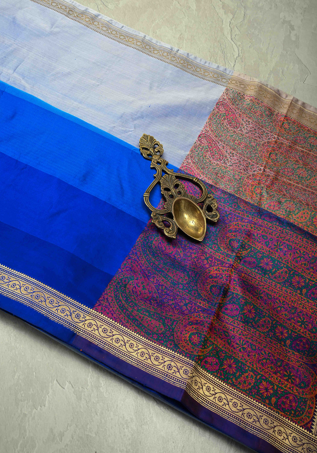 Shades of Blue Ombre Gradient Mashru Silk Saree with Tanchoi Jamawar Pallu and Blouse | SILK MARK CERTIFIED