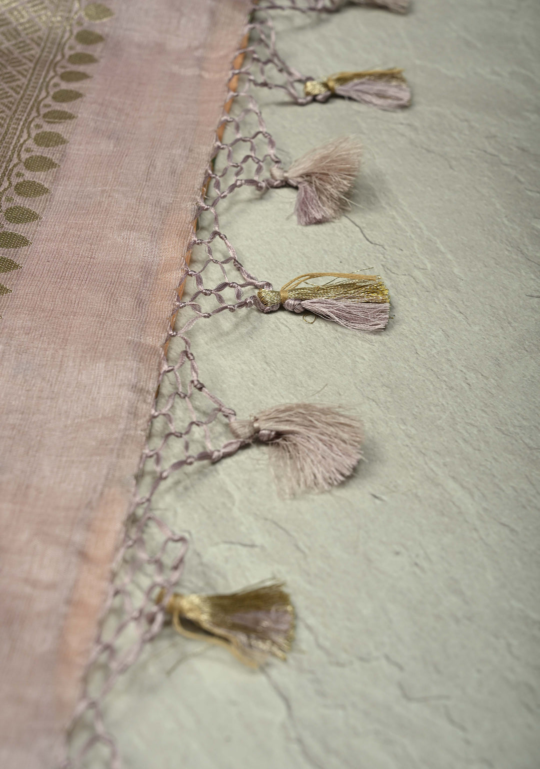 Peach Banarasi Kora Silk Saree with Meenakari Brocade Jaal, Hand Brush Dye and Zari Border | SILK MARK CERTIFIED