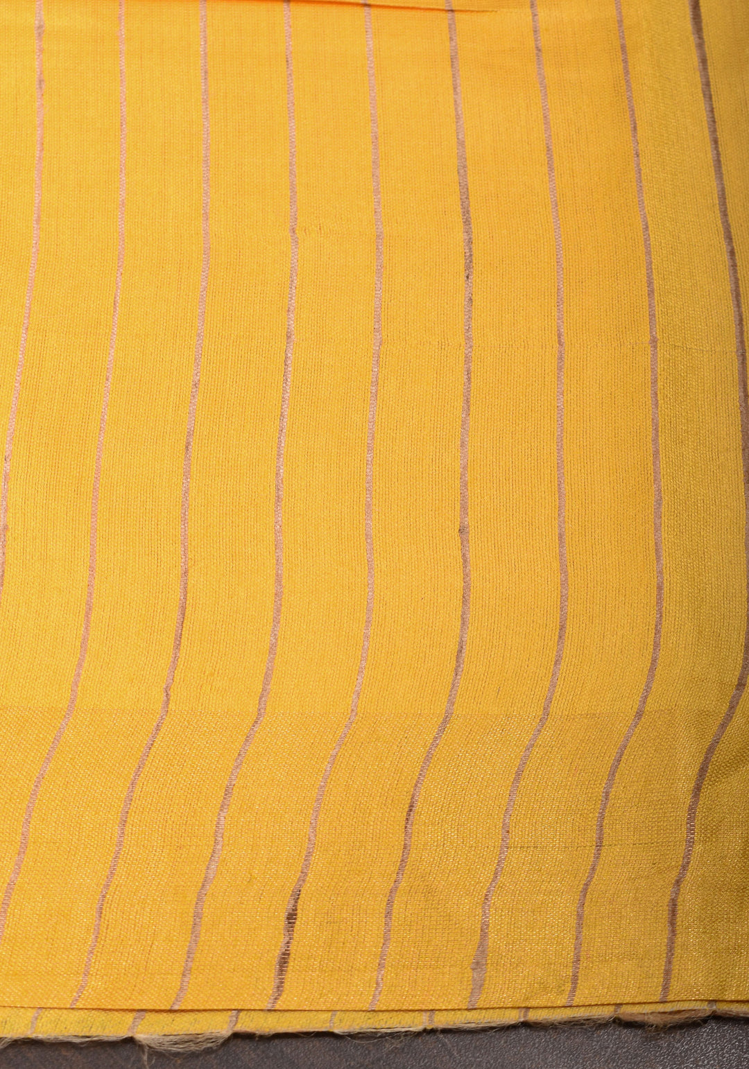 Sulphur Yellow Semi Tussar Silk, adorned with a Madhubani Gecha Tussar Pallu and Zari Border.