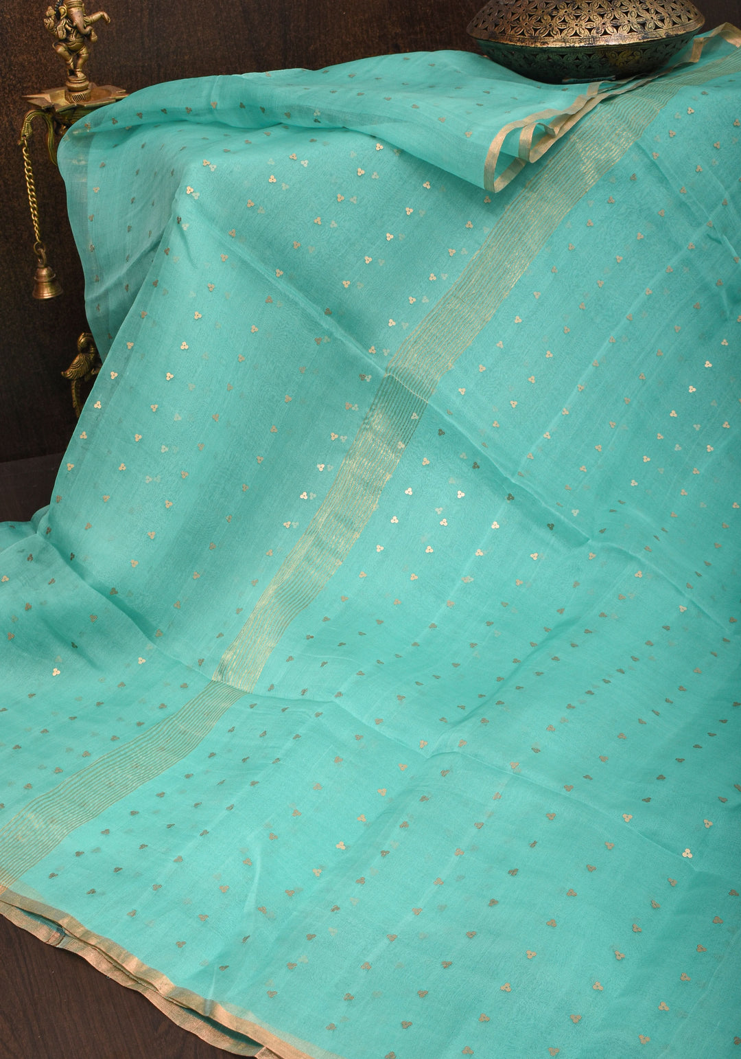 Mint Green Sequins on Muslin Saree