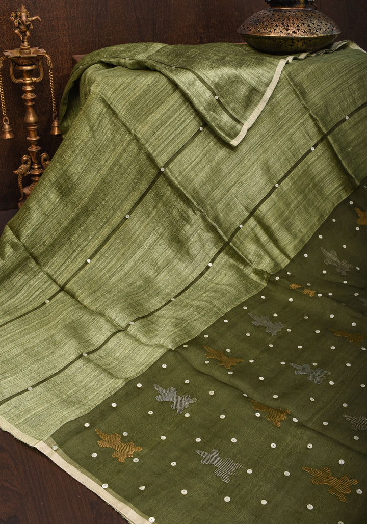 Mother of Pearls woven in Matka Muslin saree | SILK MARK CERTIFIED