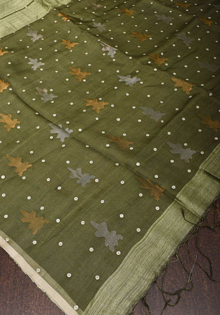 Mother of Pearls woven in Matka Muslin saree | SILK MARK CERTIFIED