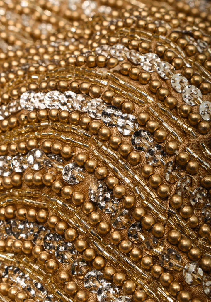 Moti Jadau Blouse with Gold translucent beads, Leaf neck with Sleeveless Blouse, Made to Order