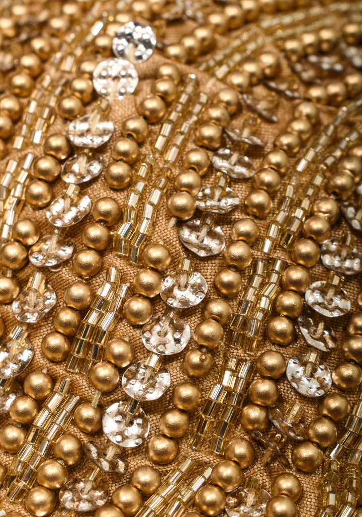 Moti Jadau Blouse with Gold translucent beads, Leaf neck with Sleeveless Blouse, Made to Order