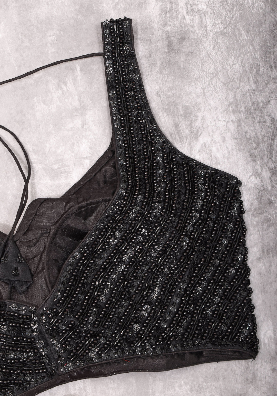 Moti Jadau Blouse with black translucent beads, Leaf neck with Sleeveless Blouse, Made to Order