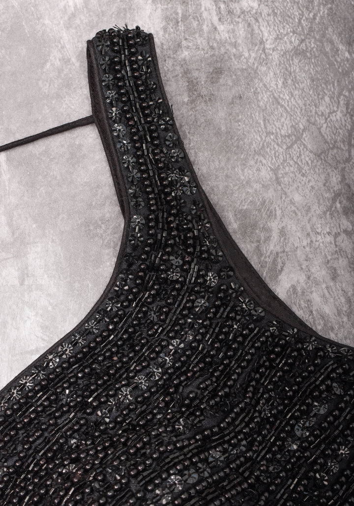 Moti Jadau Blouse with black translucent beads, Leaf neck with Sleeveless Blouse, Made to Order