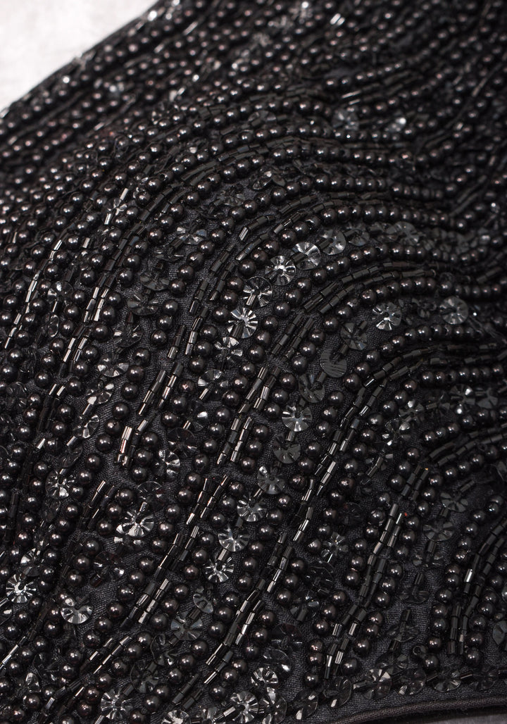 Moti Jadau Blouse with black translucent beads, Leaf neck with Sleeveless Blouse, Made to Order