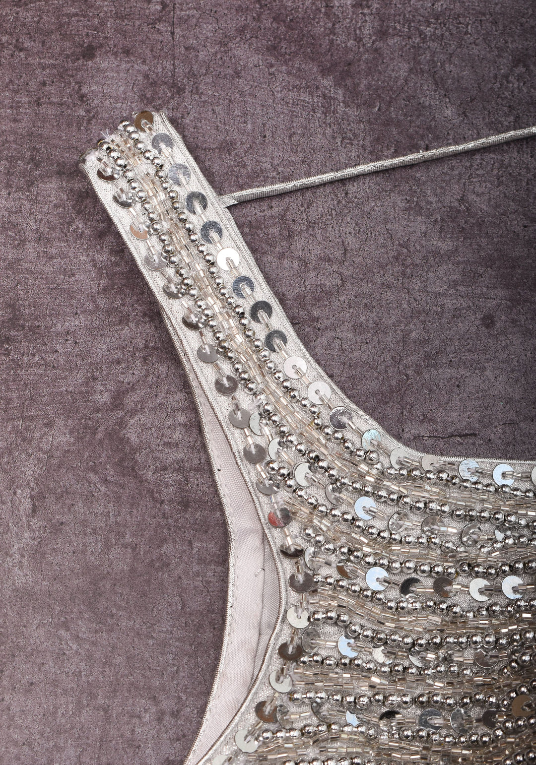 Moti Jadau Blouse with Silver translucent beads, Leaf neck with Sleeveless Blouse, Made to Order