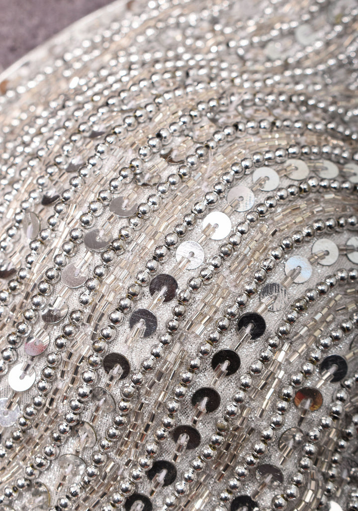 Moti Jadau Blouse with Silver translucent beads, Leaf neck with Sleeveless Blouse, Made to Order