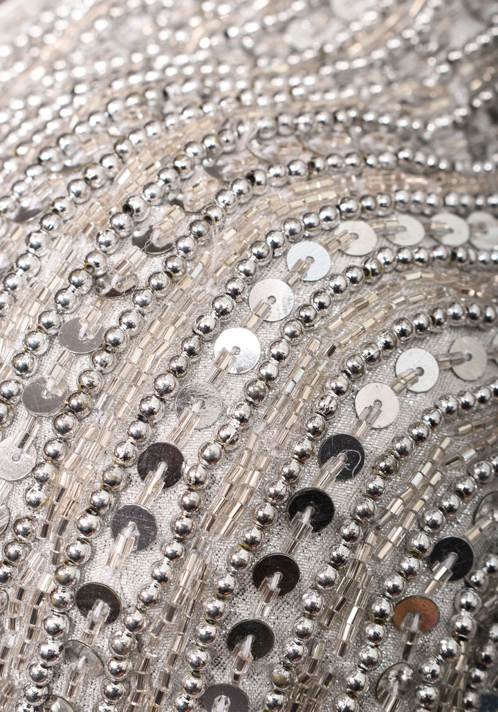 Moti Jadau Blouse with Silver translucent beads, Leaf neck with Sleeveless Blouse, Made to Order