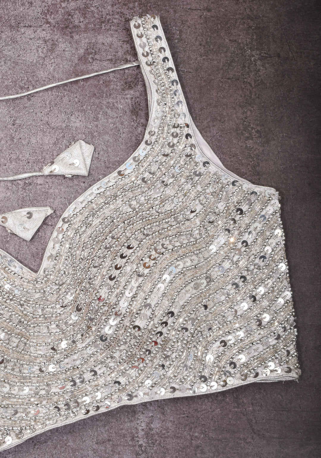 Moti Jadau Blouse with Silver translucent beads, Leaf neck with Sleeveless Blouse, Made to Order