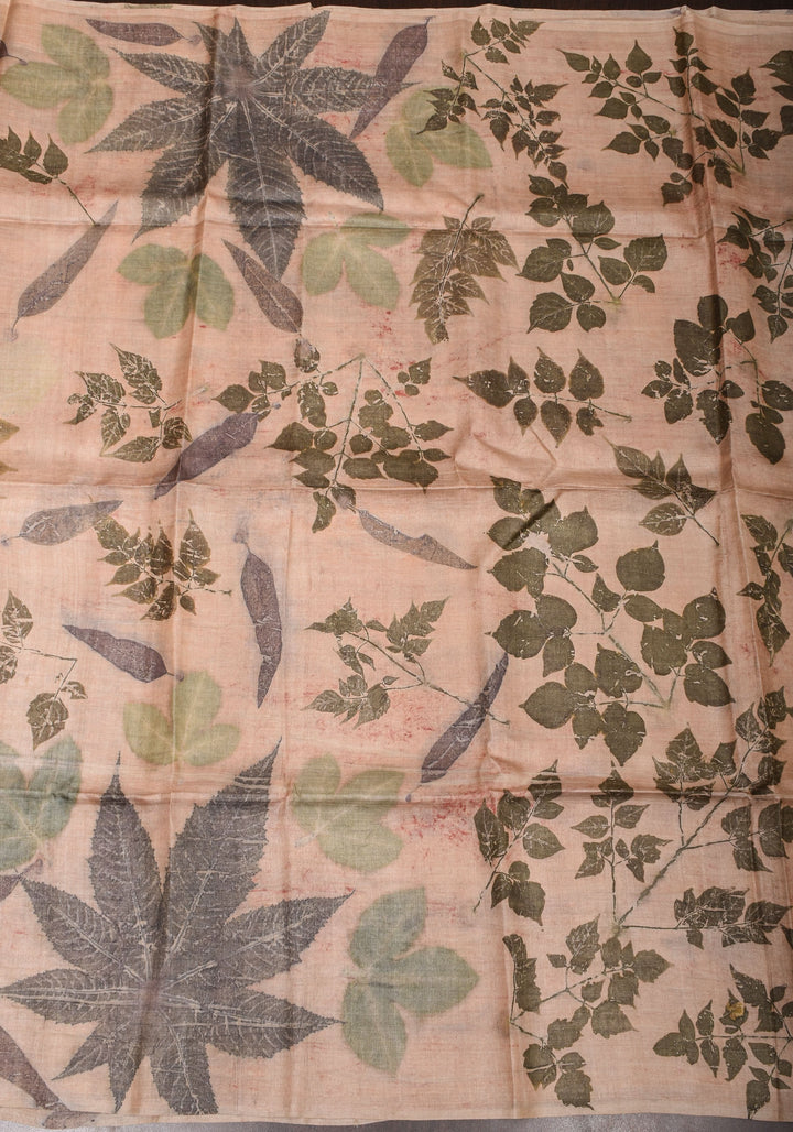 Tuscan Pure Tussar Silk Saree with Eco Leaf Prints | SILK MARK CERTIFIED