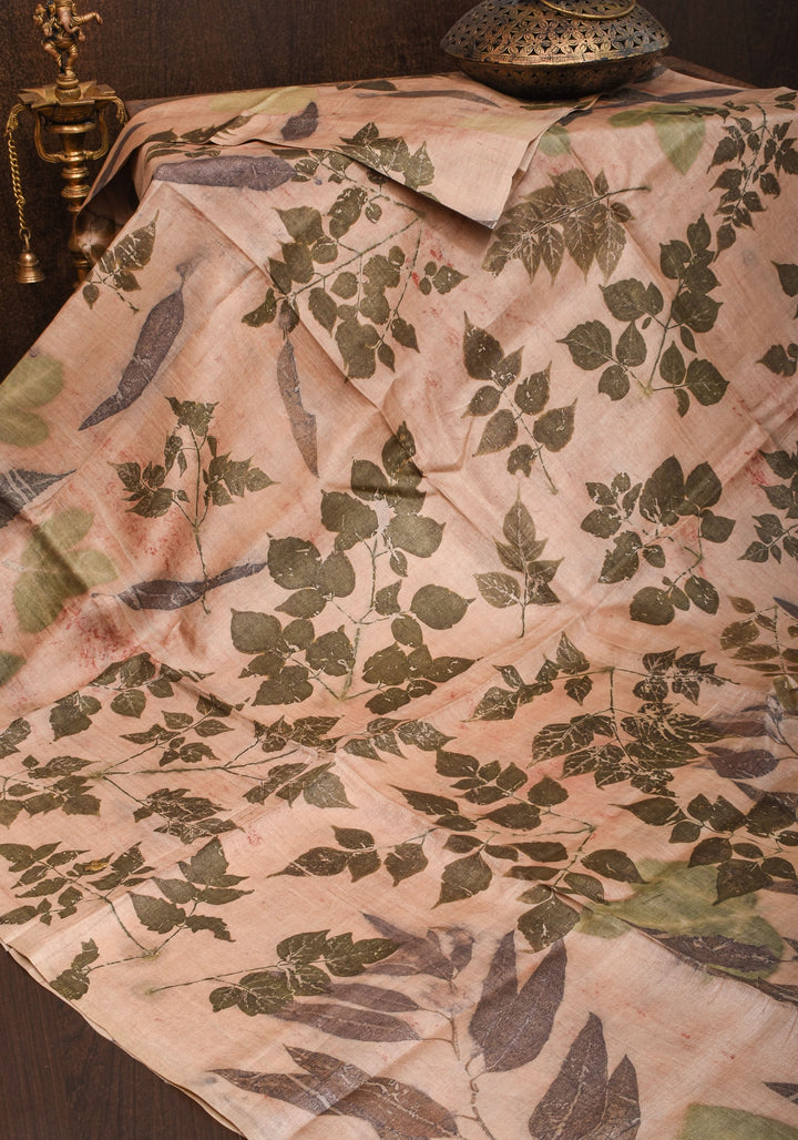 Tuscan Pure Tussar Silk Saree with Eco Leaf Prints | SILK MARK CERTIFIED