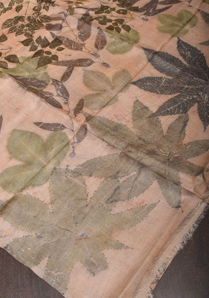 Tuscan Pure Tussar Silk Saree with Eco Leaf Prints | SILK MARK CERTIFIED