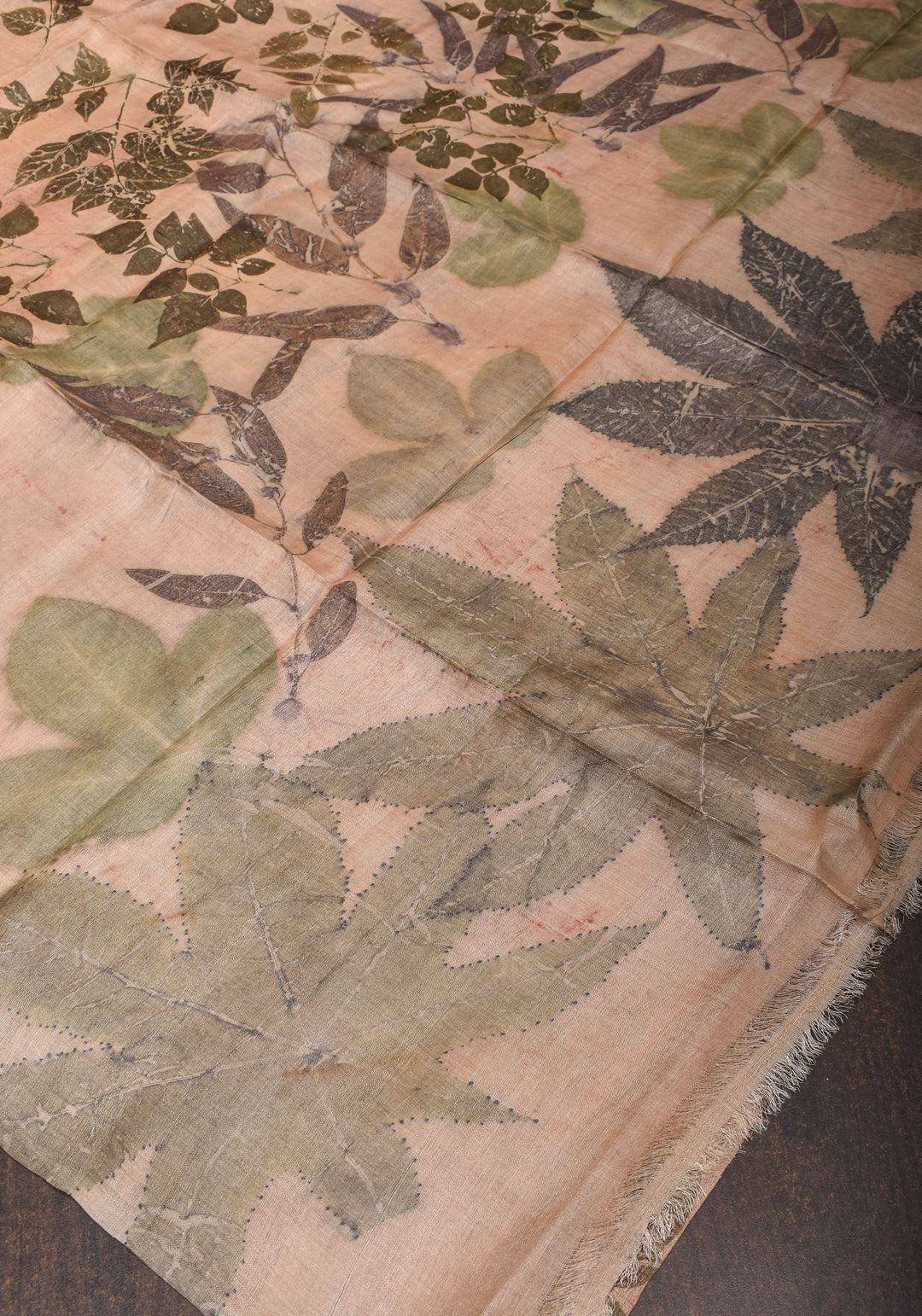 Tuscan Pure Tussar Silk Saree with Eco Leaf Prints | SILK MARK CERTIFIED