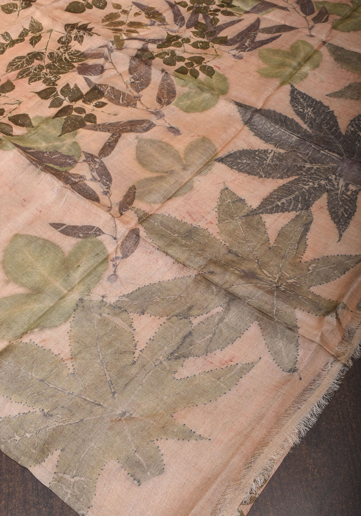 Tuscan Pure Tussar Silk Saree with Eco Leaf Prints | SILK MARK CERTIFIED