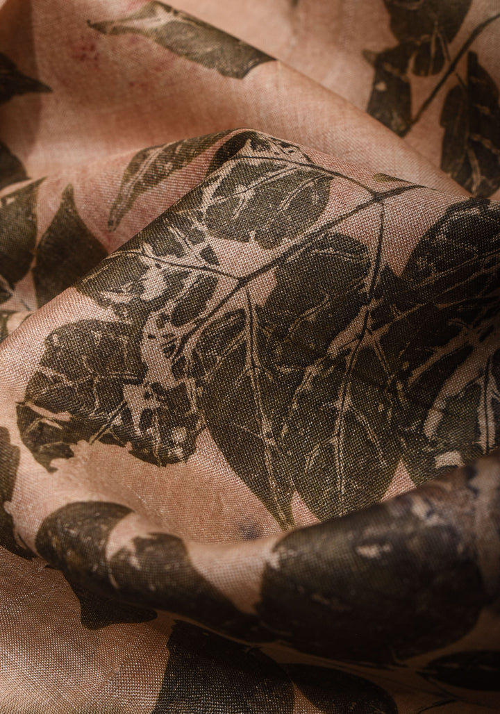 Tuscan Pure Tussar Silk Saree with Eco Leaf Prints | SILK MARK CERTIFIED