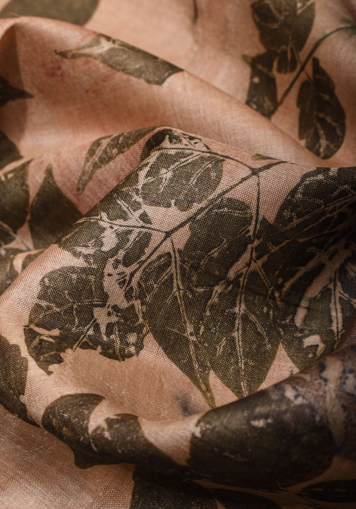 Tuscan Pure Tussar Silk Saree with Eco Leaf Prints | SILK MARK CERTIFIED