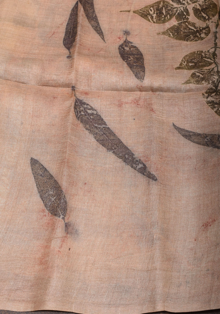 Tuscan Pure Tussar Silk Saree with Eco Leaf Prints | SILK MARK CERTIFIED