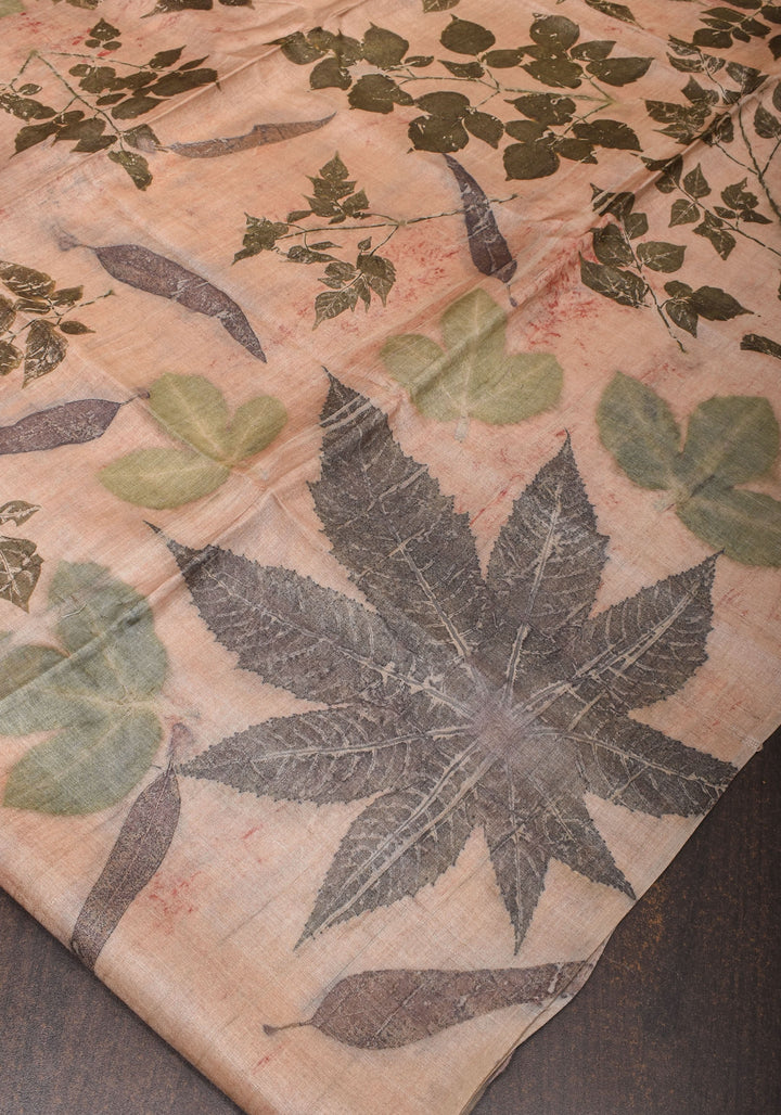 Tuscan Pure Tussar Silk Saree with Eco Leaf Prints | SILK MARK CERTIFIED