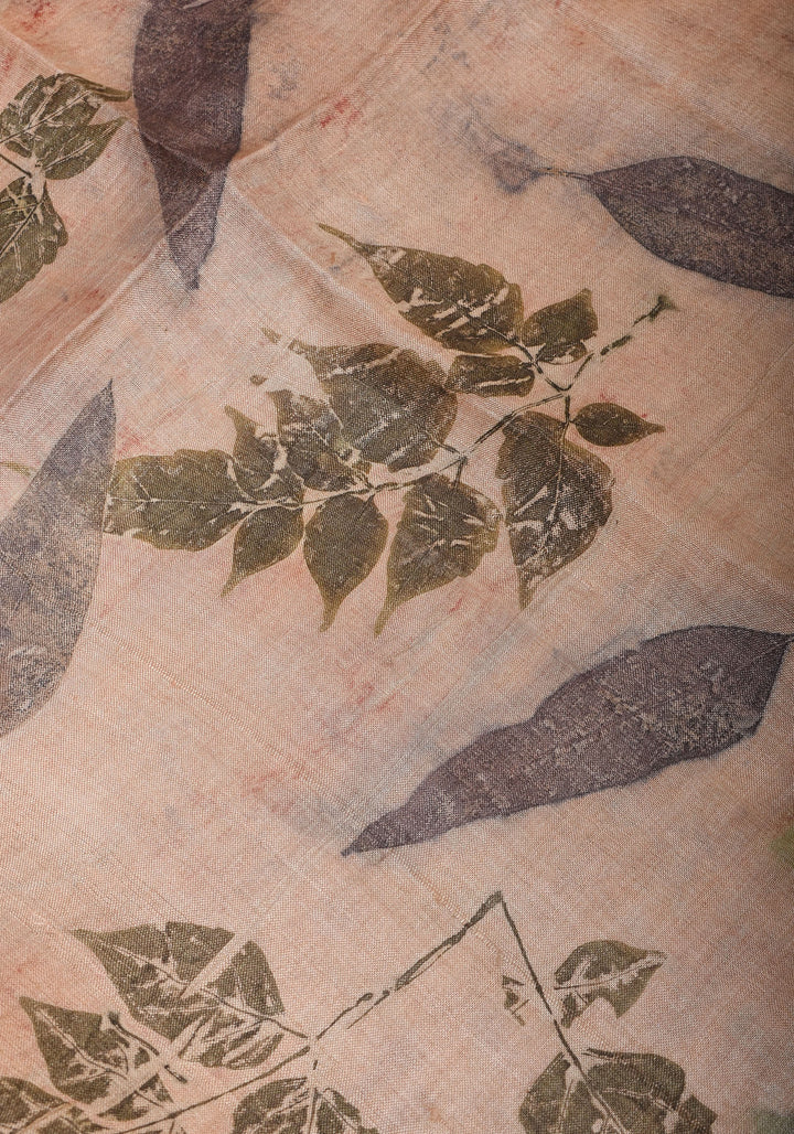 Tuscan Pure Tussar Silk Saree with Eco Leaf Prints | SILK MARK CERTIFIED