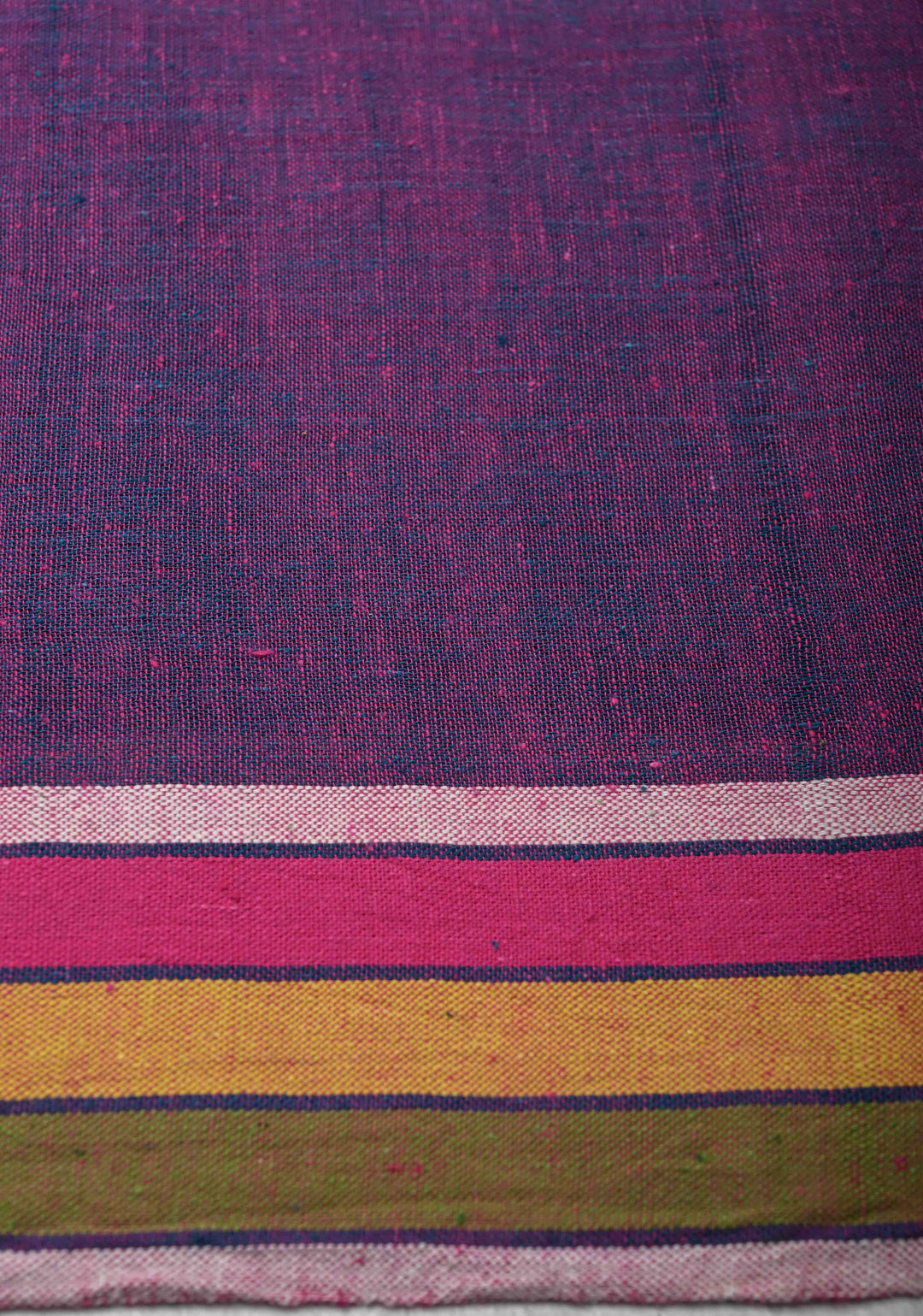 Peacock Blue Handloom Bhujodi Kala Cotton Saree with Meenakari Resham Buttas And Multicolor Stripes border
