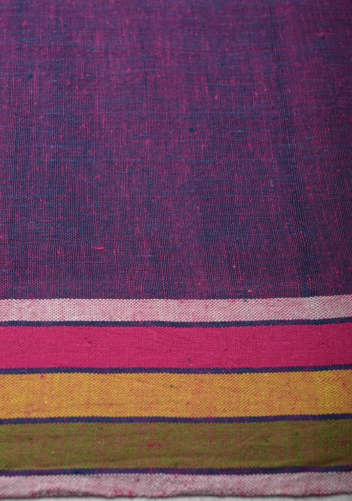Peacock Blue Handloom Bhujodi Kala Cotton Saree with Meenakari Resham Buttas And Multicolor Stripes border