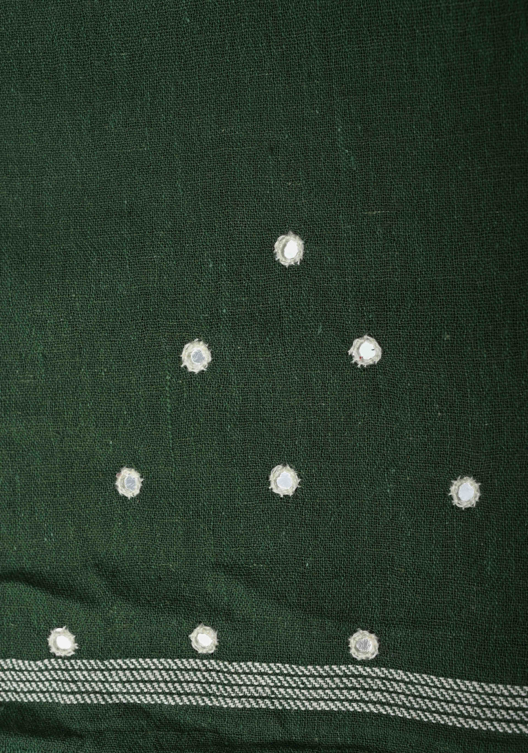 Green Bhujodi Kala Cotton Saree with Resham Buttas And mirror embroidery and honeycomb tassels