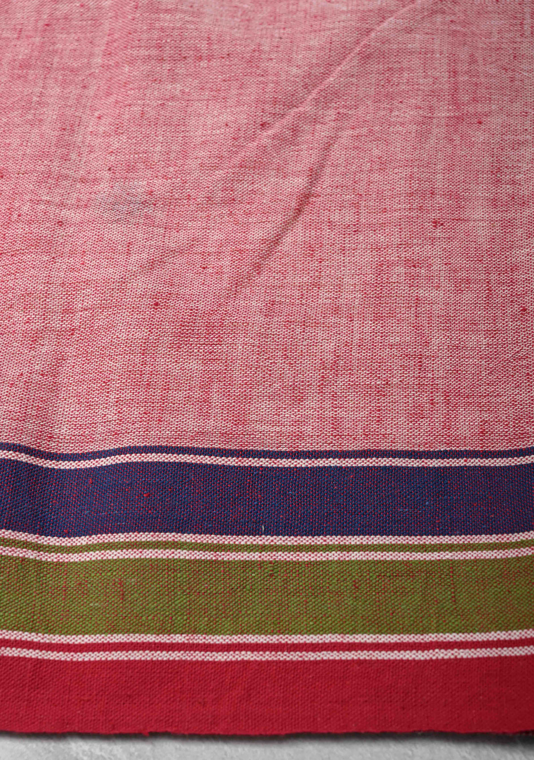 Off-White Bhujodi Kala Cotton Saree with Meenakari Resham Buttas And Multicolor Stripes border  and honeycomb tassels
