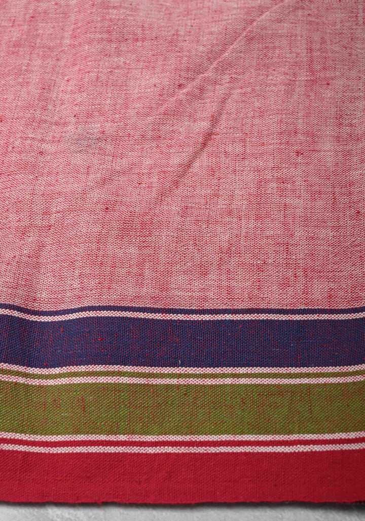 Off-White Bhujodi Kala Cotton Saree with Meenakari Resham Buttas And Multicolor Stripes border  and honeycomb tassels