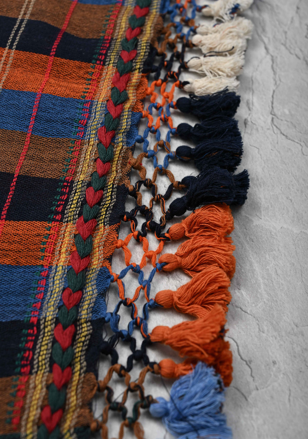 Borderless Multicolor Bhujodi Kala Cotton Saree  and honeycomb tassels
